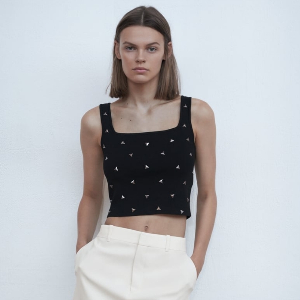 Zara Studded Black Maille Crop Top